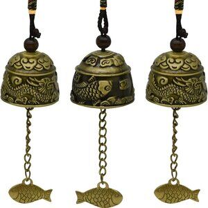 3 pc Dragon Bronze Fish Carved Feng Shui Bell Bells Metal Hanging Wind‎ Chime